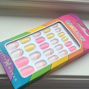 Pretty Woman Rainbow Press‎ On Nails – Pink Yellow French Tip – New